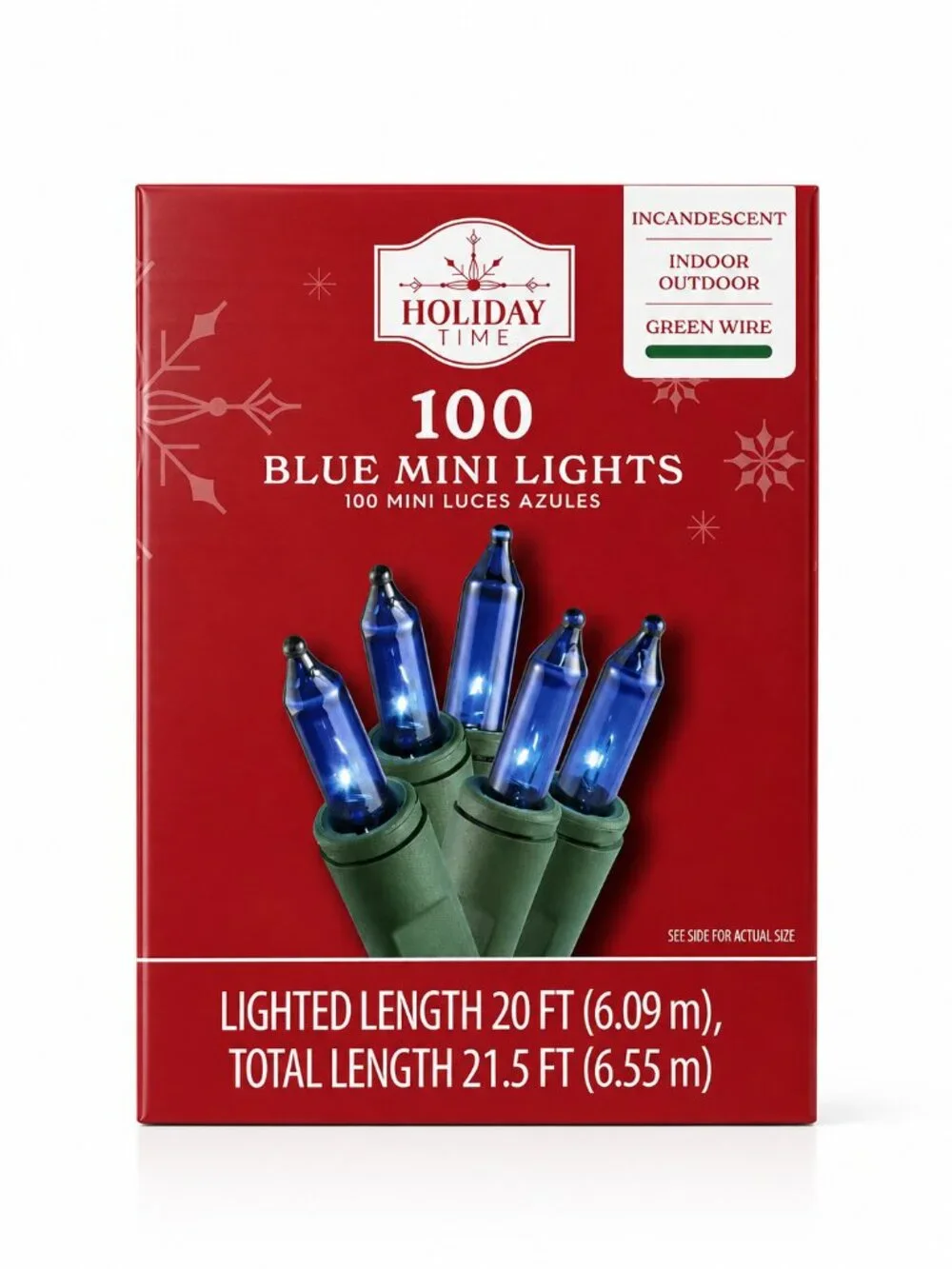 Holiday Time 100 Blue Mini Christmas Lights 20ft Indoor Outdoor Green Wire New